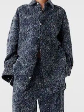 Stella McCartney Women's Blue Bouclé Oversized Coat Size L